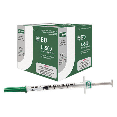 Ultra-Fine U-500 Insulin Syringe 31G x 6 mm, 1/2 mL (100 count) 100 (BX)