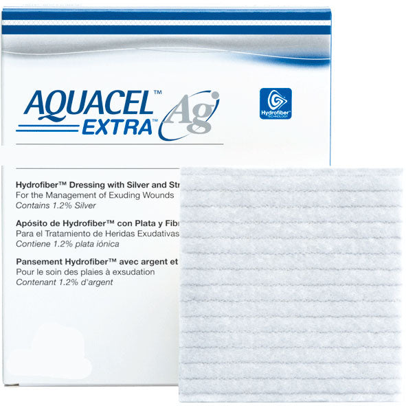 AQUACEL Ag Extra Hydrofiber Antimicrobial Dressing, 4" x 5" 10 (BX)
