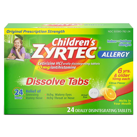 Children's Zyrtec Allergy Dissolve Tablets, Citrus Flavored, 24 count 1 (EA)