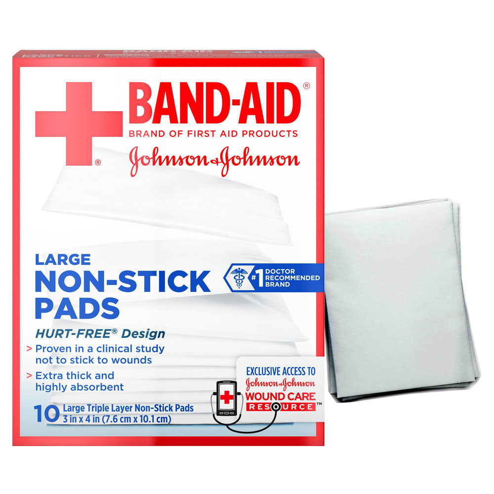 J & J Band-Aid First Aid Non-Stick Pads, Large, 3" x 4", 10 ct. 10 (BX)