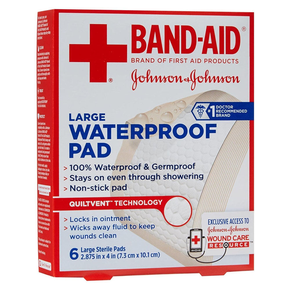 Band-Aid First Aid Waterproof Pad, Large, 2.875" x 4", 6 ct. 6 (BX)