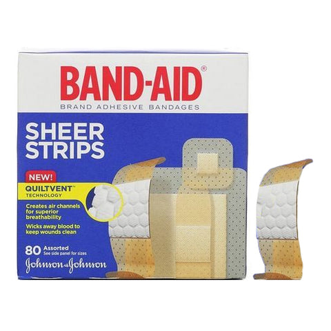 Band-Aid Sheer Strip Adhesive Bandage, Assorted 80 Count 80 (BX)