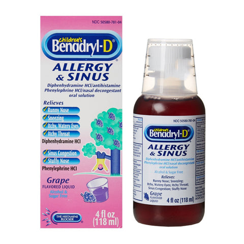 Benadryl-D Allergy & Sinus Liquid, Grape, 4 fl oz 1 (EA)