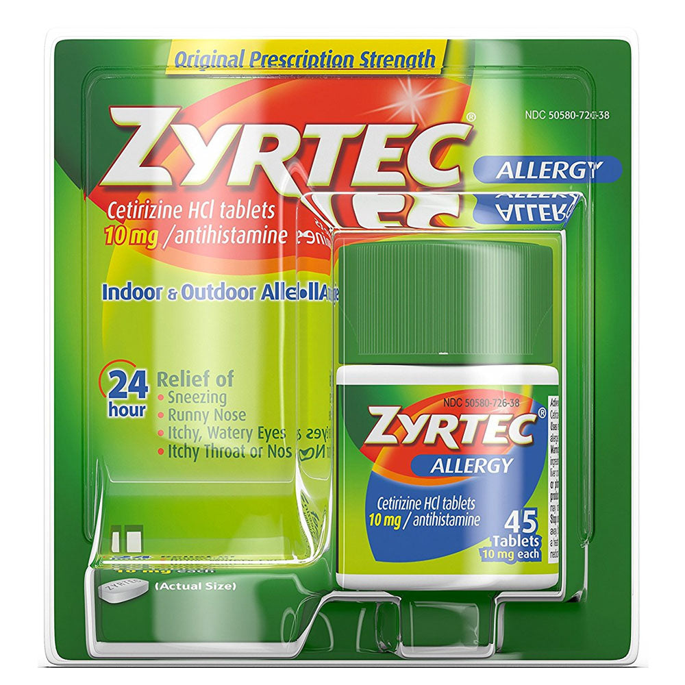 Zyrtec Allergy 24 Hour Tablets, 10 mg, 45 Count 1 (EA)
