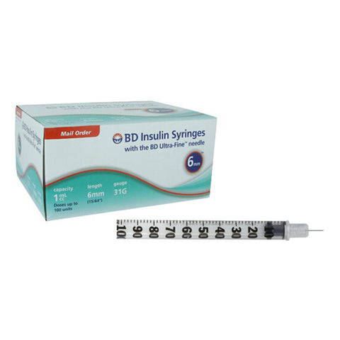 Ultra-Fine Insulin Syringe with Half-Unit Scale 31G x 6 mm, 1 mL (100 count) 100 (BX)