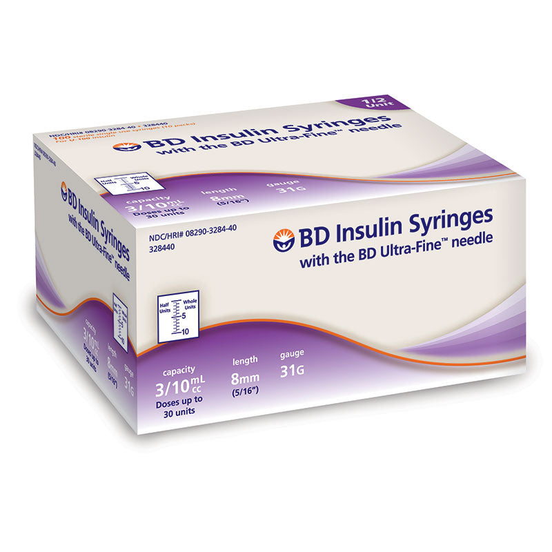 Insulin Syringe with Ultra-Fine II Needle 31G x 5/16", 3/10 mL (100 count) 100 (BX)