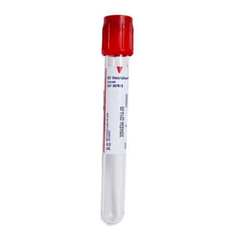 Vacutainer Plus Plastic Serum Tube with Red Hemogard Closure, 6 mL, 13 mm x 100 mm 100 (BX)
