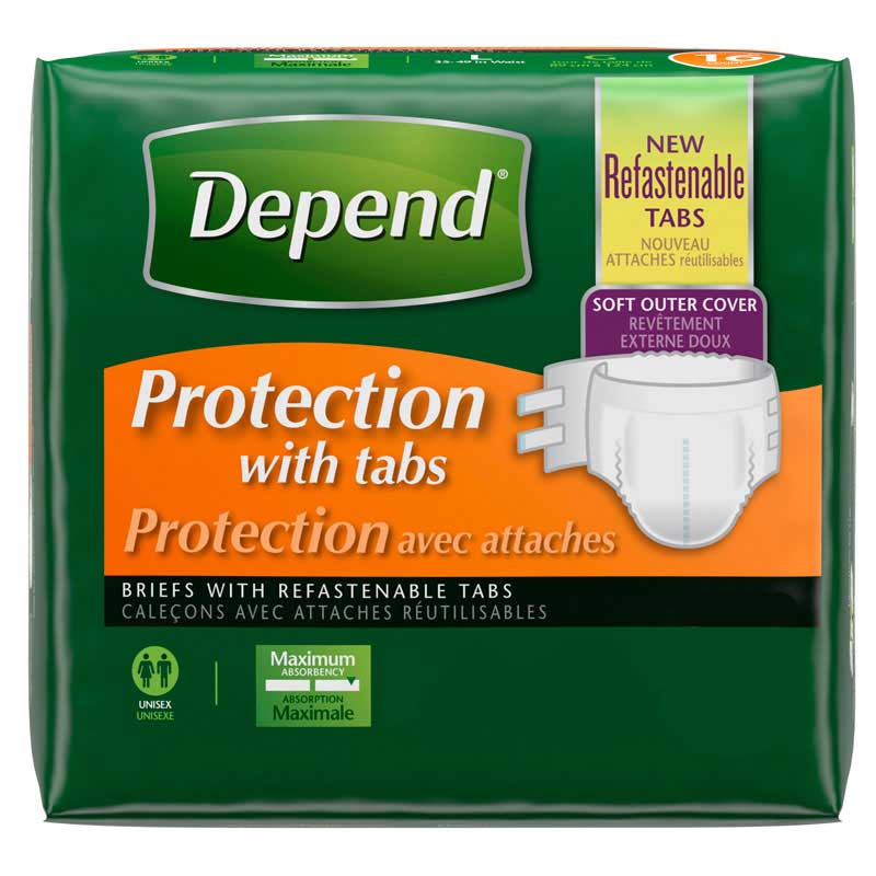 Depends Protection Brief with 4 Tabs Large 35" - 49" 16 (PK)