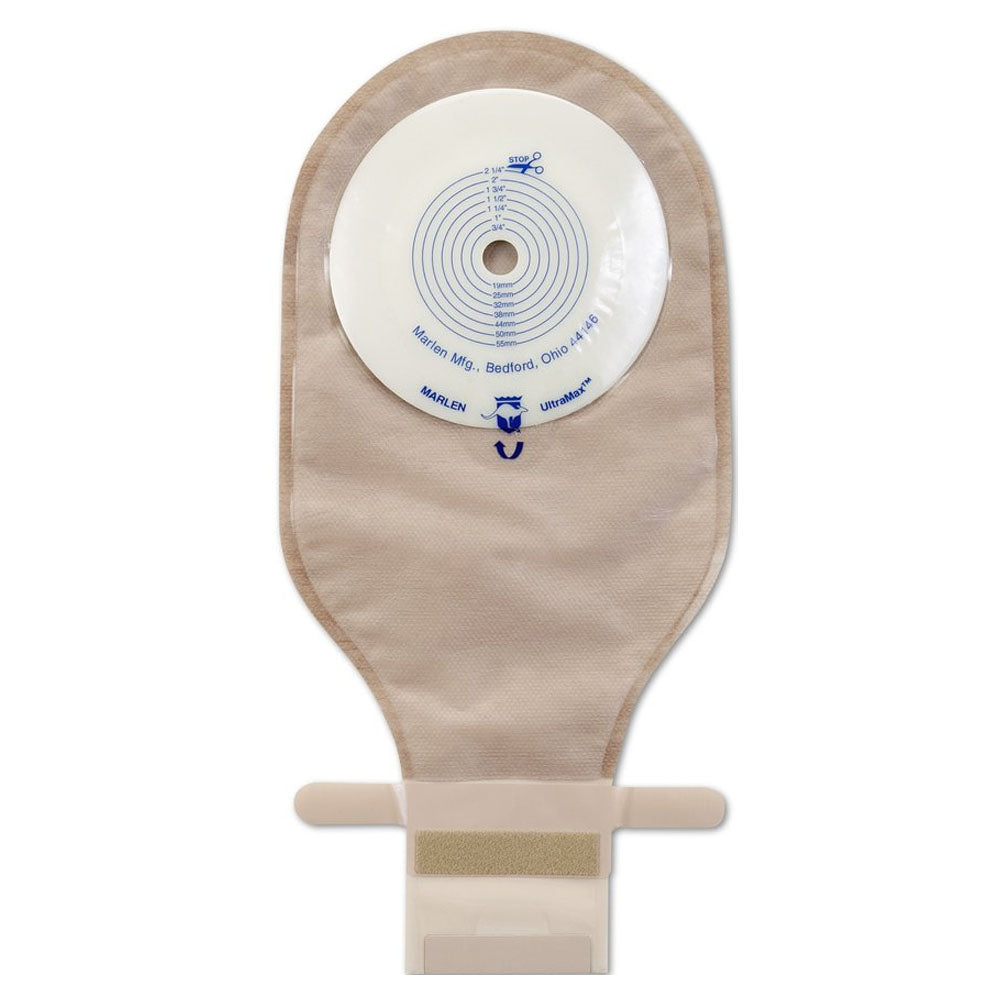 Ultramax Drainable Flat Pouch With AquaTack Hydrocolloid Barrier 1" Opening With Kwik-Klose II Closure, Opaque 5 (BX)