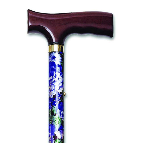 Folding Travel Cane with Fritz Handle, Mauve Floral, 33