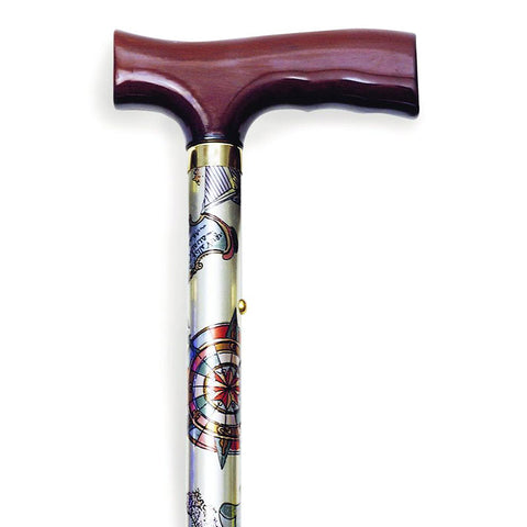 Folding Travel Cane with Fritz Handle, Compass Rose, 33