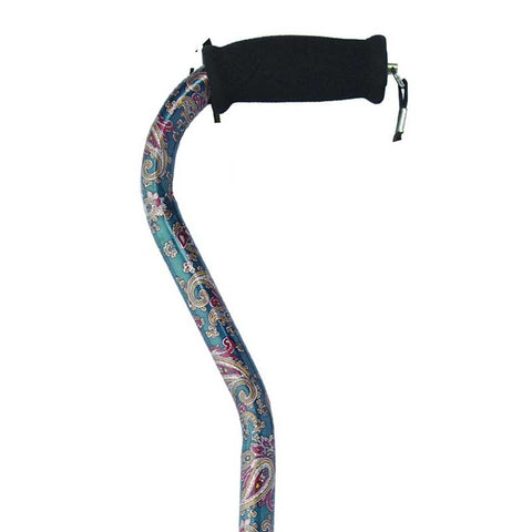 Offset Handle Cane, Green Paisley 1 (EA)